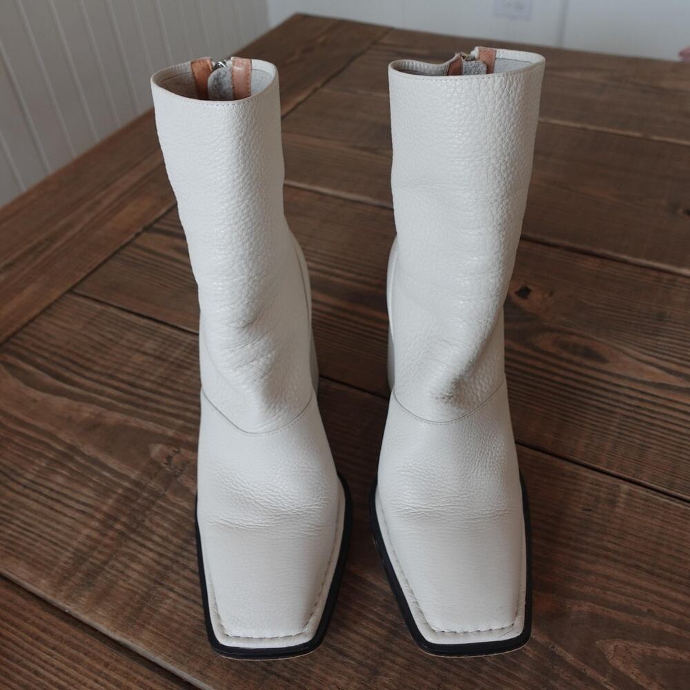 Alias‎ Mae Boots Womens Size EU 38 White Leather Ankle Block Heel Square Toe Zip - Picture 2 of 10